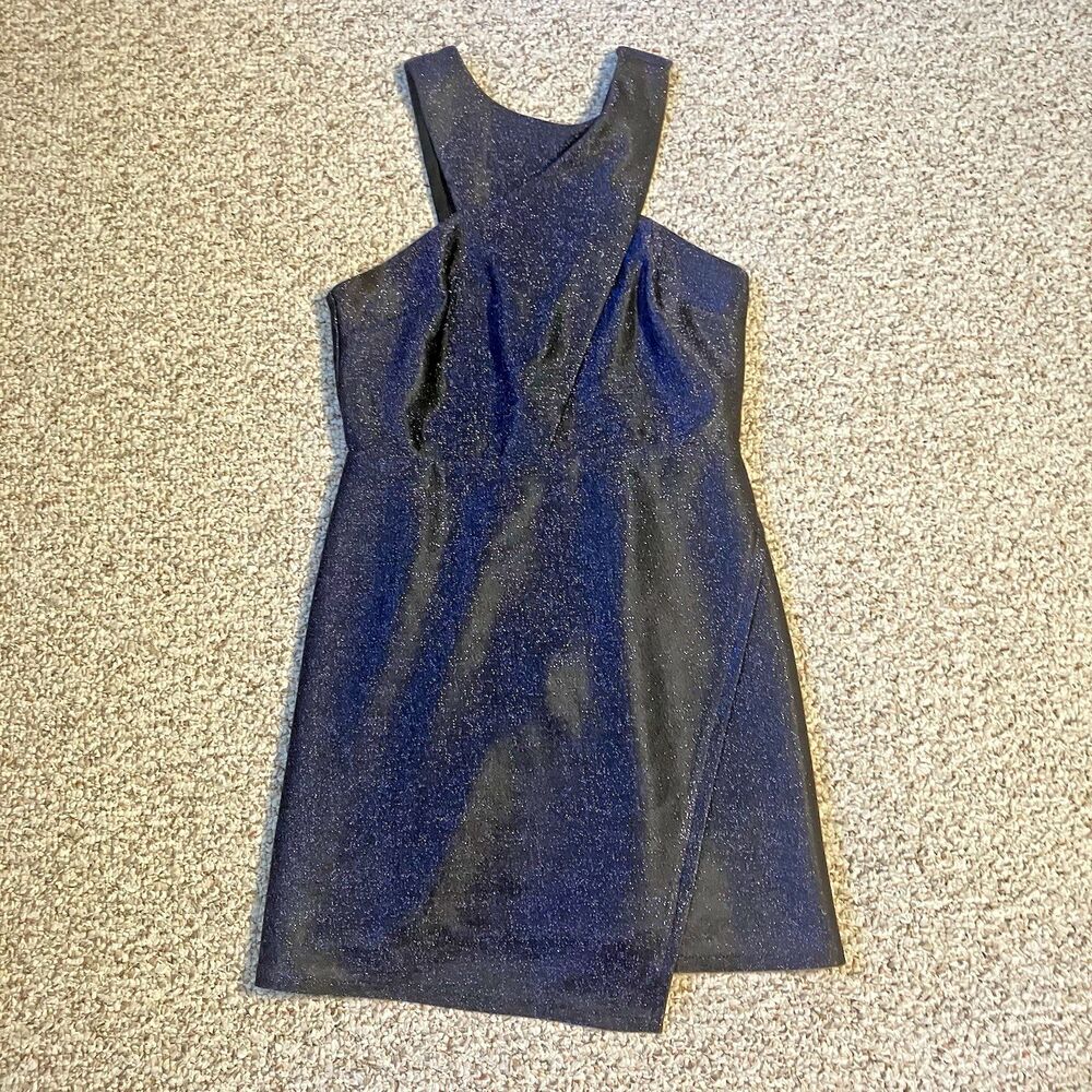 TOPSHOP Womens Sleeveless Glitter Dress Size 8 Blue Sparkle Formal Glam Preppy